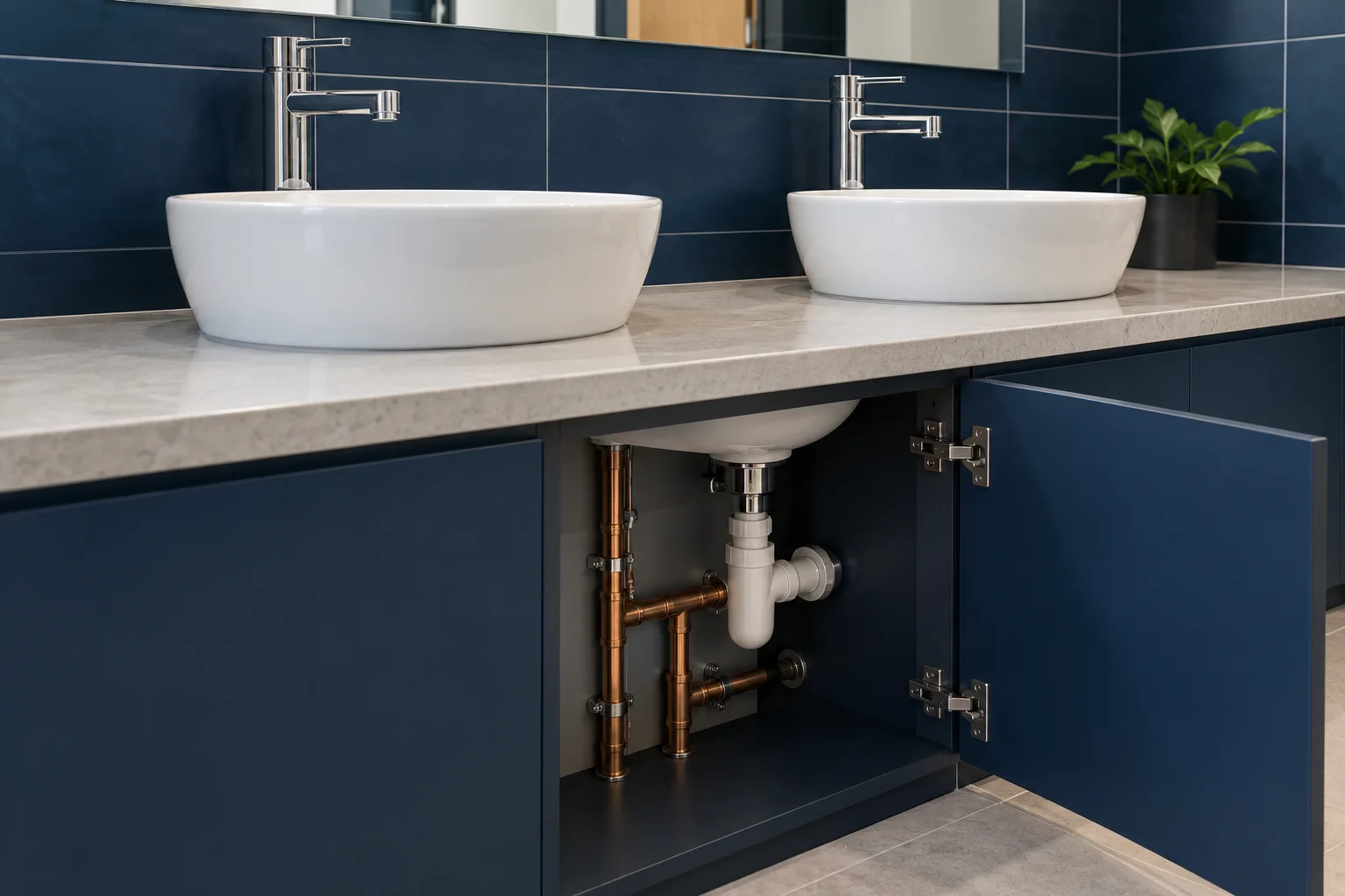 Representative commercial washroom and accessible plumbing