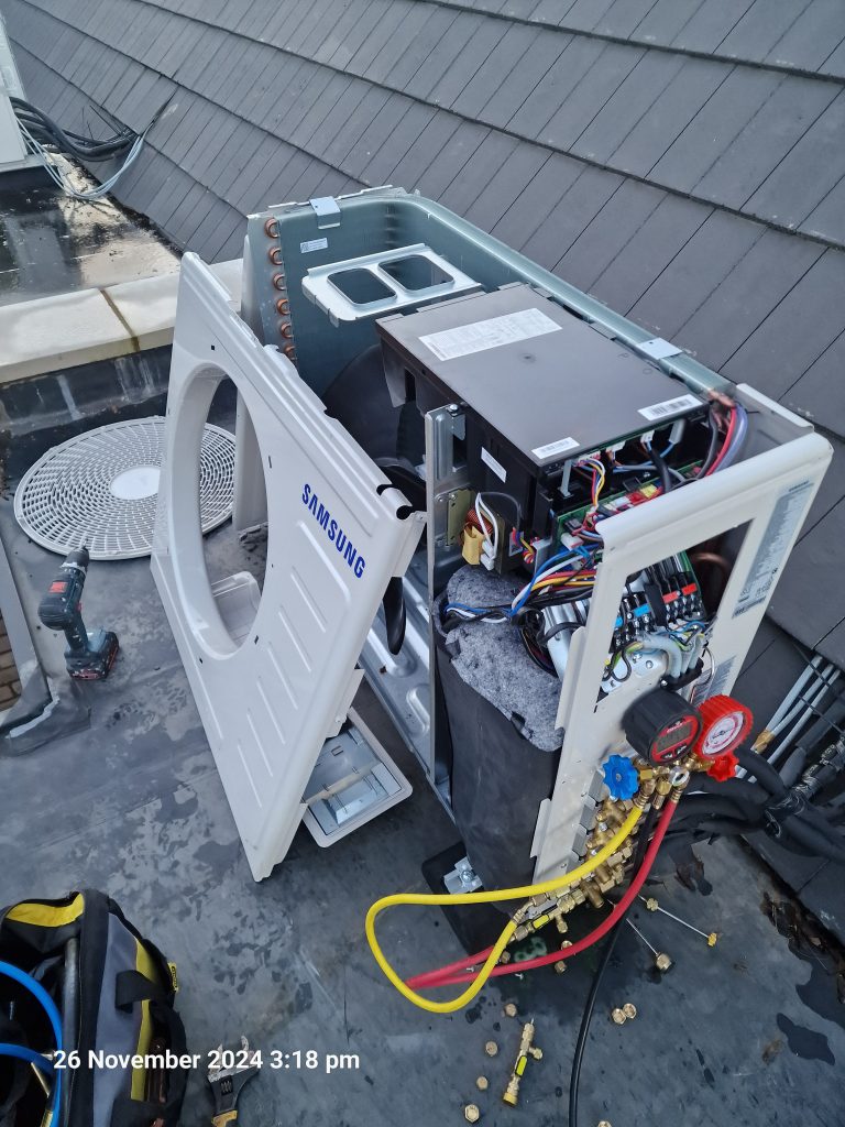 Outdoor AC equipment open for engineering work
